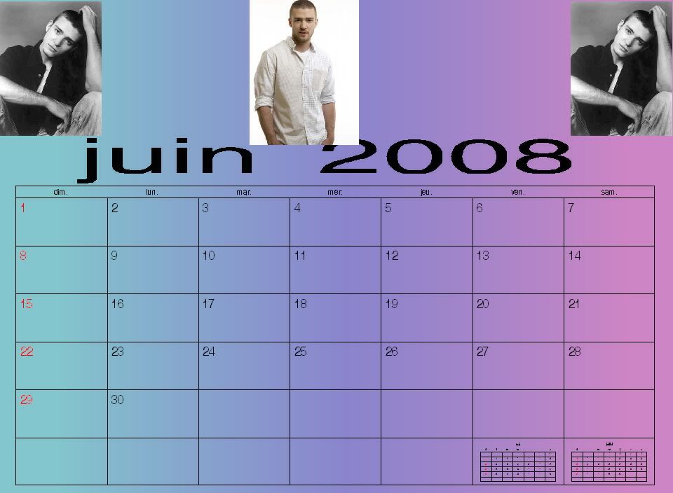 CALENDRIER JUIN 2008 JUSTIN TIMBERLAKE